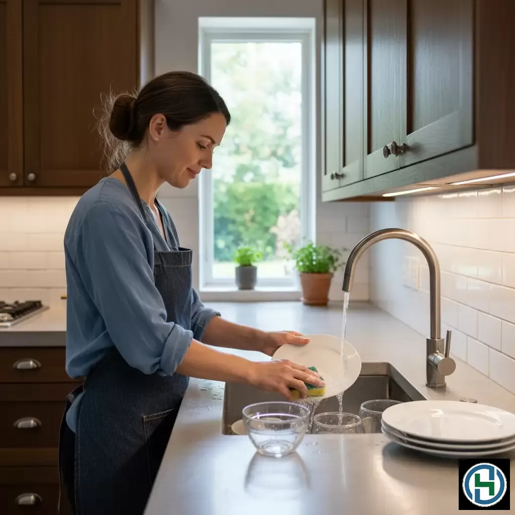 gemini_image_1770254303 Việc tráng bát đĩa kỹ lưỡng là bước quan trọng để bảo vệ sức khỏe gia đình