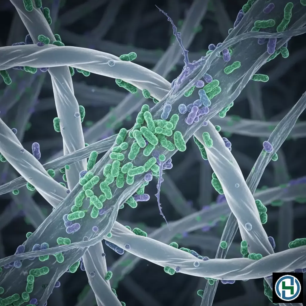 gemini_image_1770255233-1 Cấu trúc sợi vải tổng hợp dễ dàng tích tụ dầu thừa và vi khuẩn gây mùi