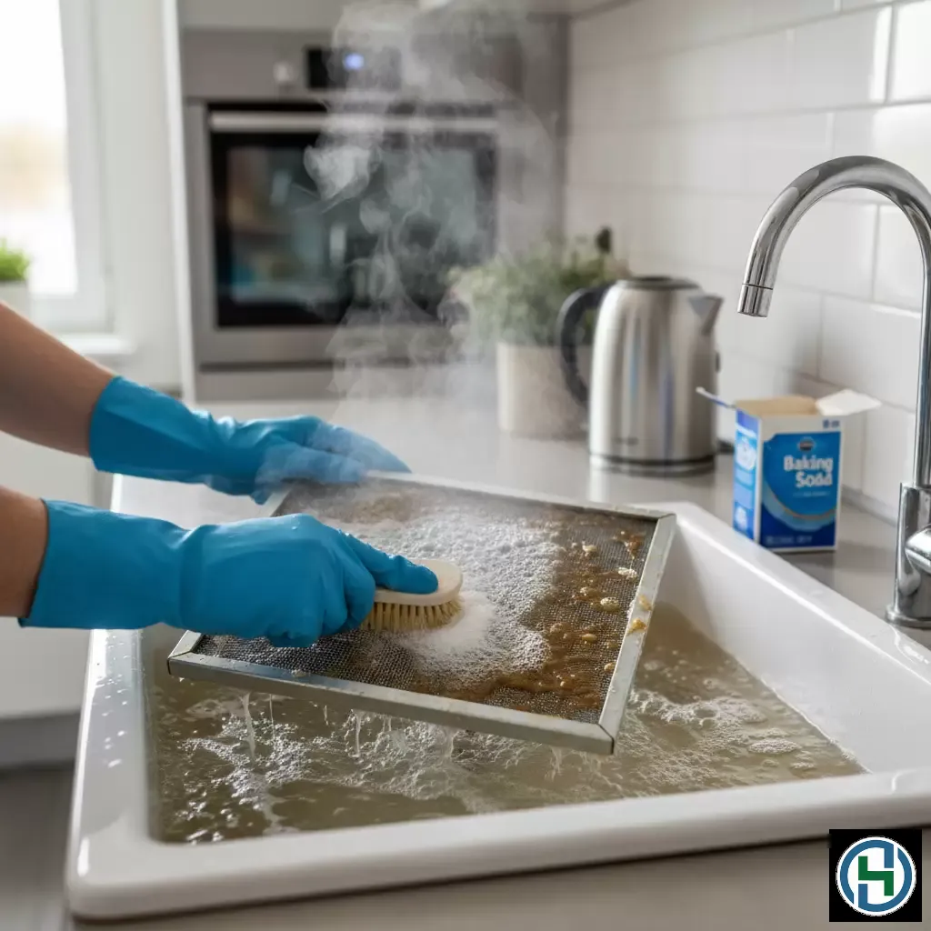 Sử dụng baking soda và nước nóng là phương pháp tự nhiên hiệu quả để đánh bay dầu mỡ