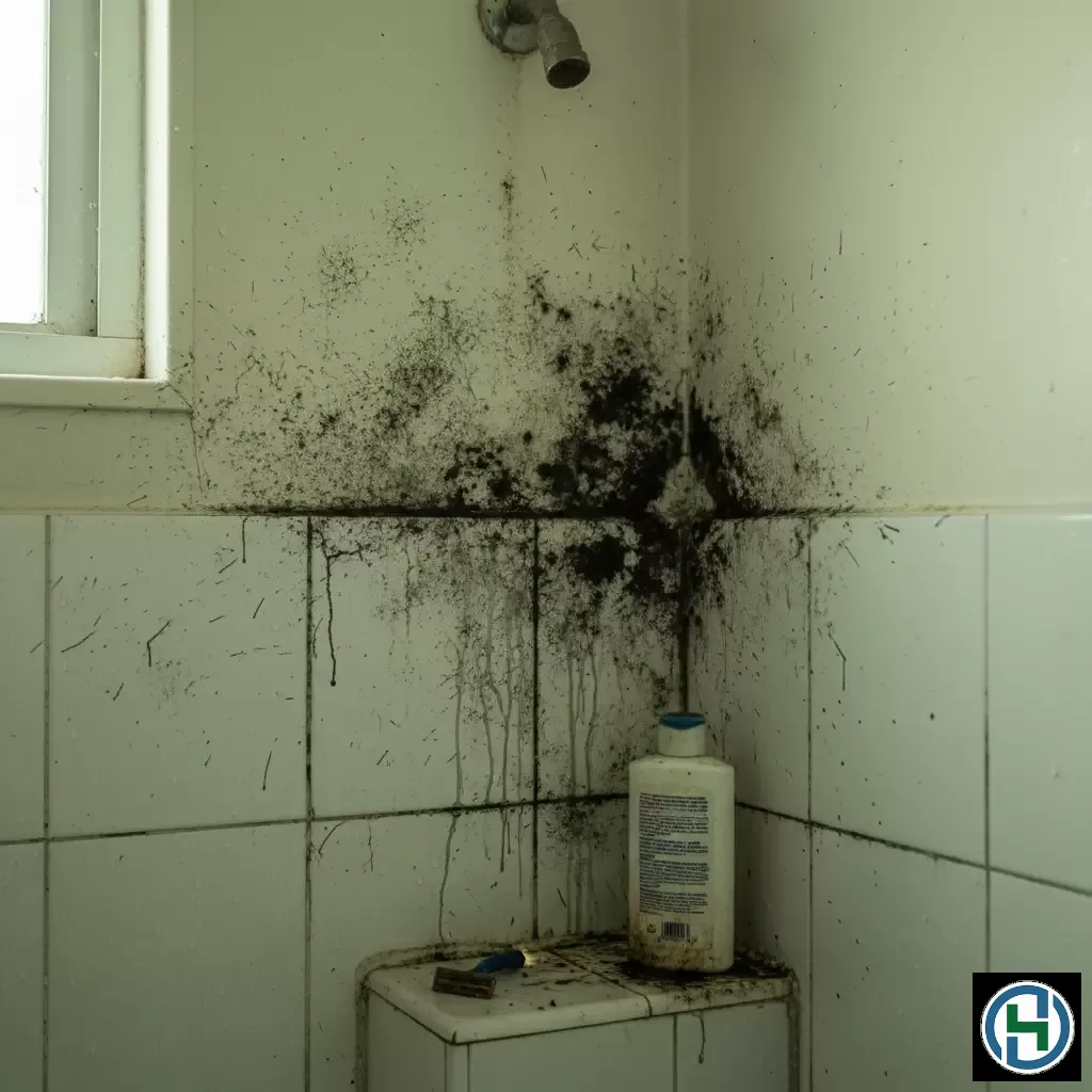 Tình trạng nấm mốc đen bám trên tường và các kẽ gạch trong nhà tắm gây mất thẩm mỹ