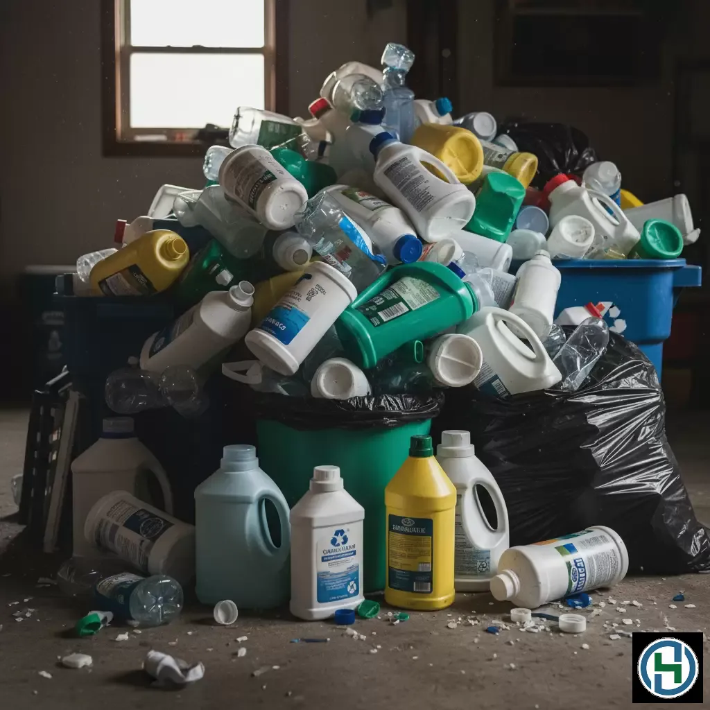 gemini_image_1770262428 Lượng chai lọ nhựa từ các sản phẩm tẩy rửa gia đình đang gây áp lực lớn lên môi trường