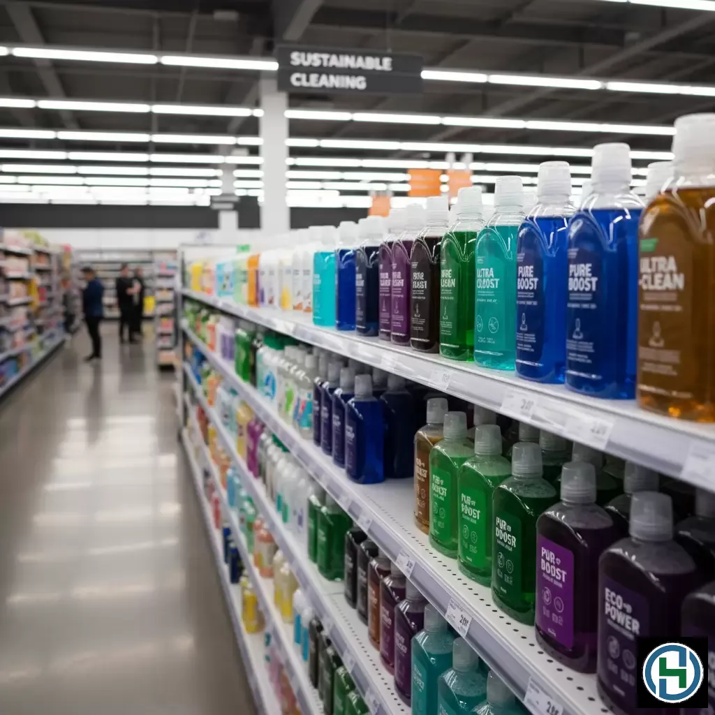 gemini_image_1770262728 Các loại sản phẩm tẩy rửa đậm đặc ngày càng phổ biến trên kệ hàng siêu thị