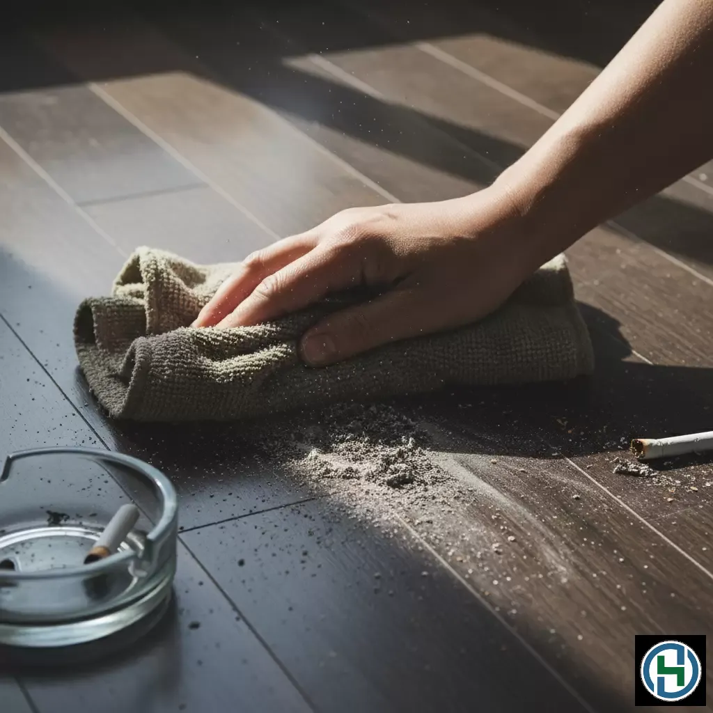 gemini_image_1770266020-1 Tàn thuốc lá nếu không được xử lý kịp thời sẽ gây ảnh hưởng đến độ bền của sàn nhà