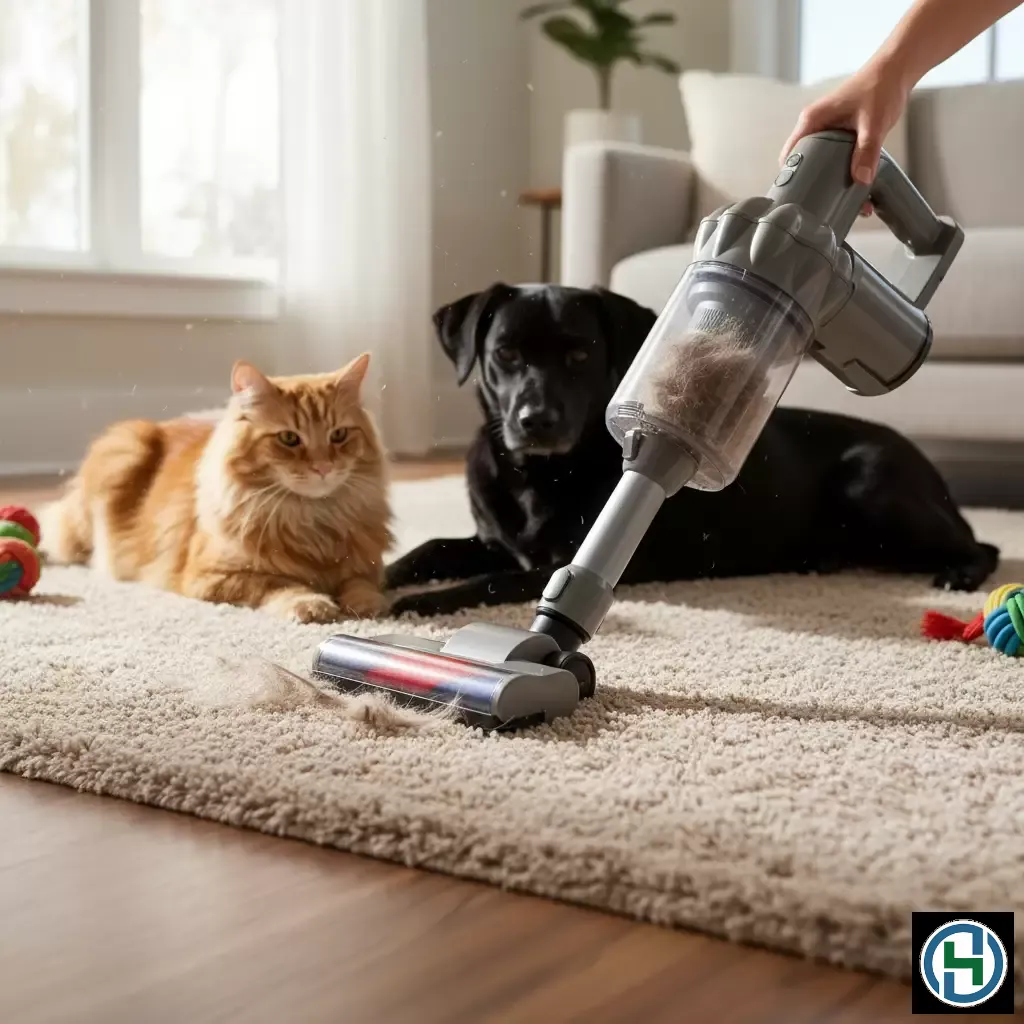 gemini_image_1770266935 Sử dụng máy hút bụi chuyên dụng giúp loại bỏ lông thú cưng triệt để