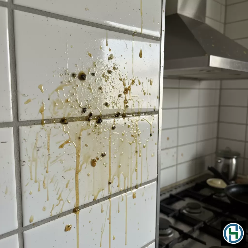 Dầu mỡ tích tụ lâu ngày trên tường bếp gây mất thẩm mỹ và khó vệ sinh