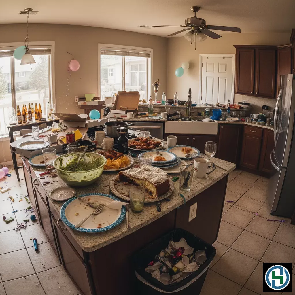 Căn bếp bừa bộn sau bữa tiệc cần một quy trình dọn dẹp khoa học để nhanh chóng lấy lại sự ngăn nắp