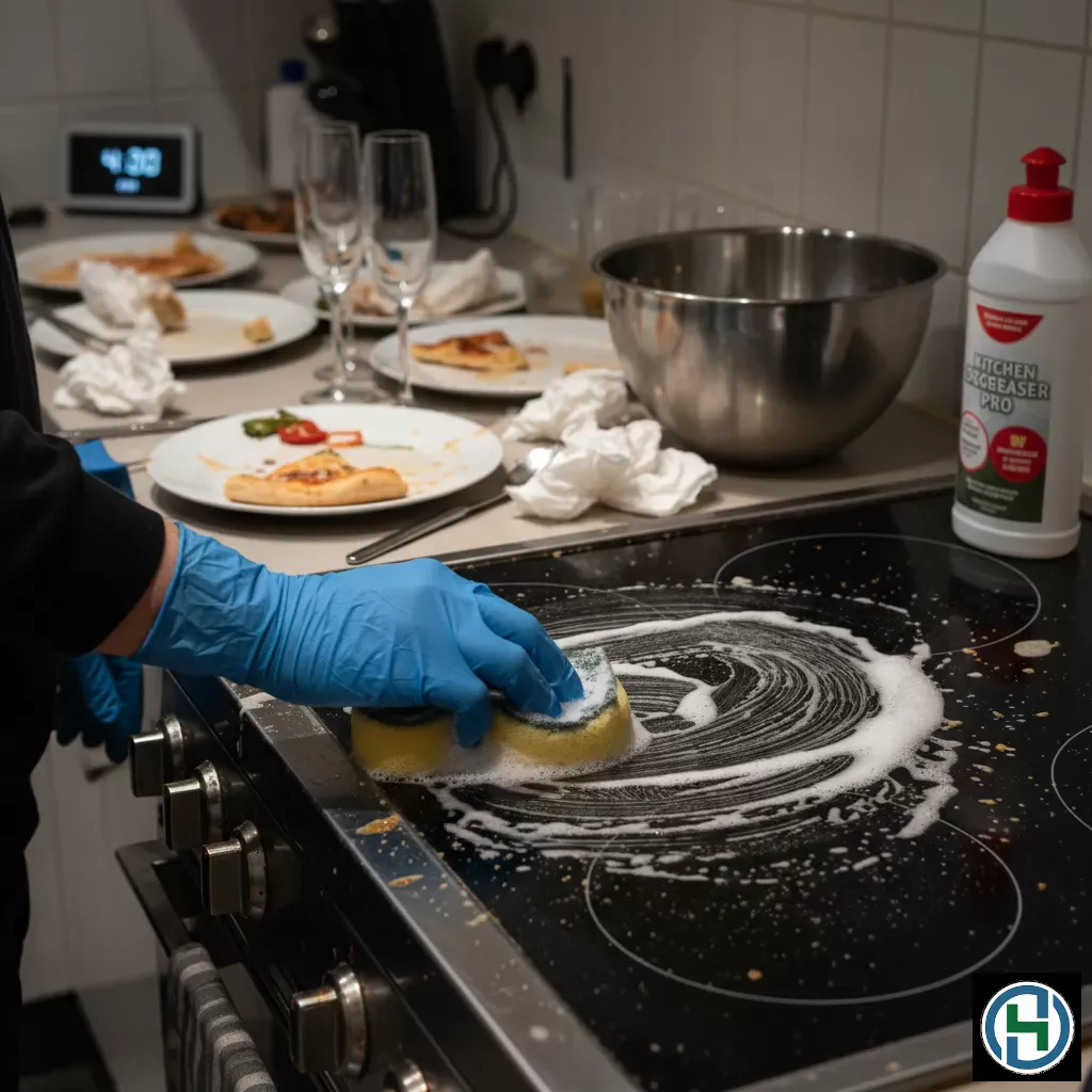 Sử dụng dung dịch chuyên dụng để loại bỏ hoàn toàn vết dầu mỡ cứng đầu trên bếp