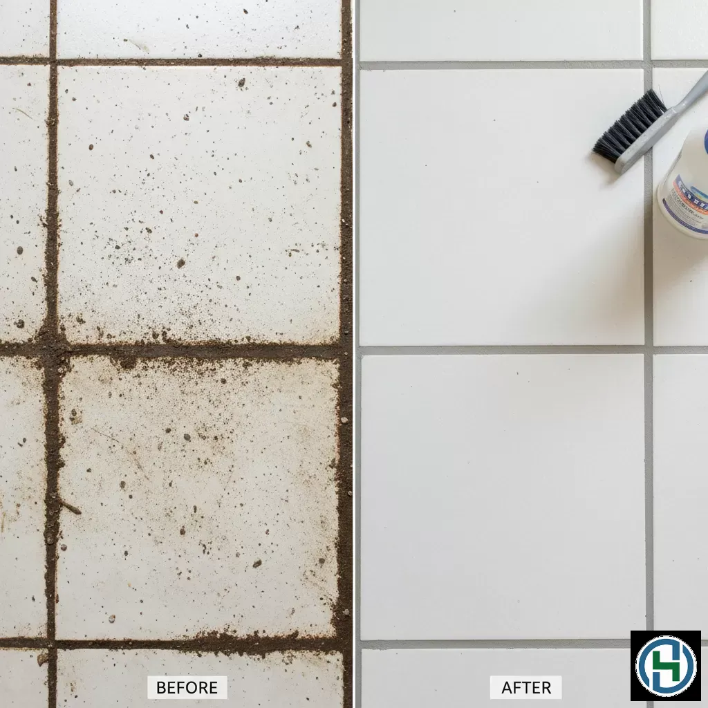 Sự khác biệt rõ rệt giữa đường ron gạch bị bẩn lâu ngày và sau khi được làm sạch đúng cách