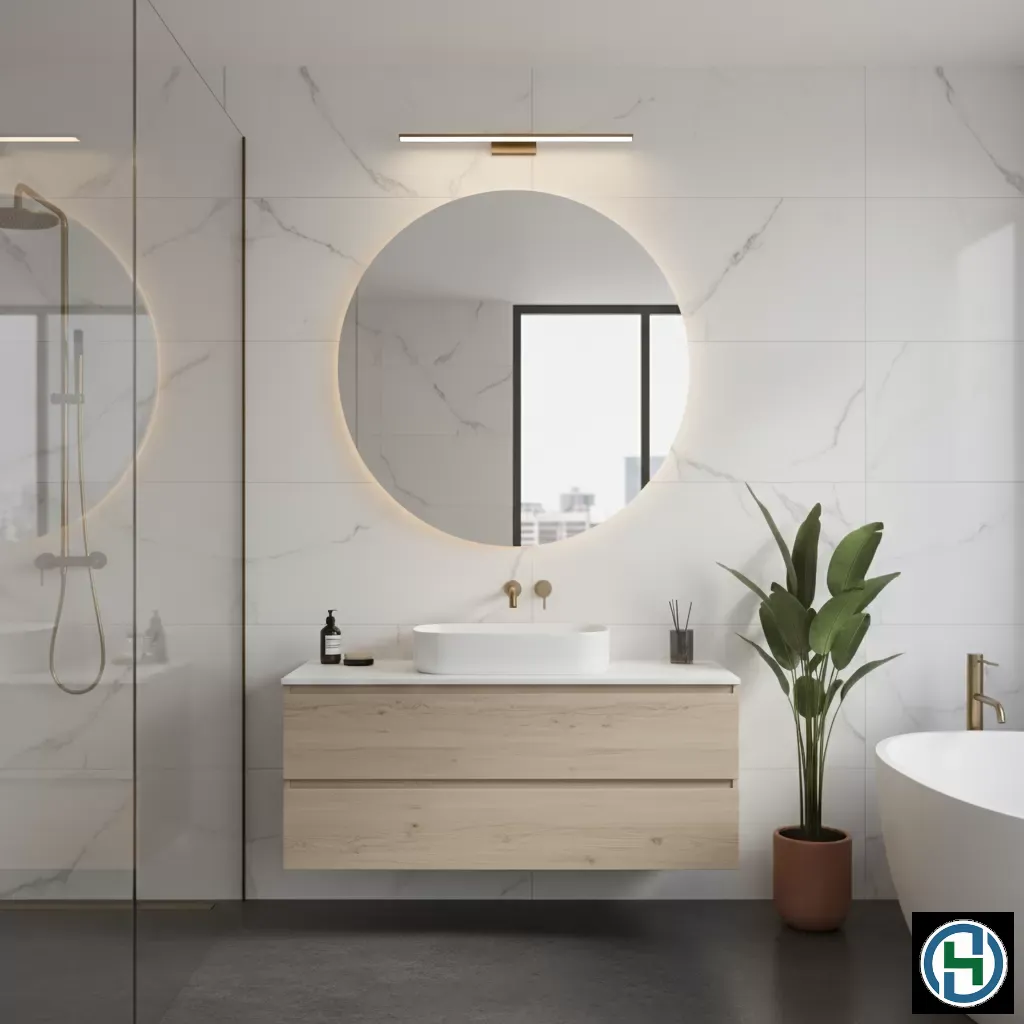 Gương nhà tắm sáng bóng giúp không gian trở nên sang trọng và rộng rãi hơn