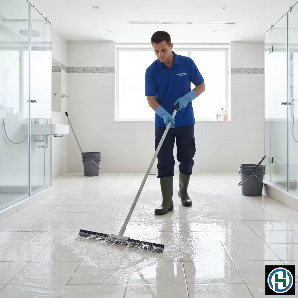 Sử dụng cây gạt nước là giải pháp nhanh chóng để loại bỏ nước đọng trên bề mặt sàn