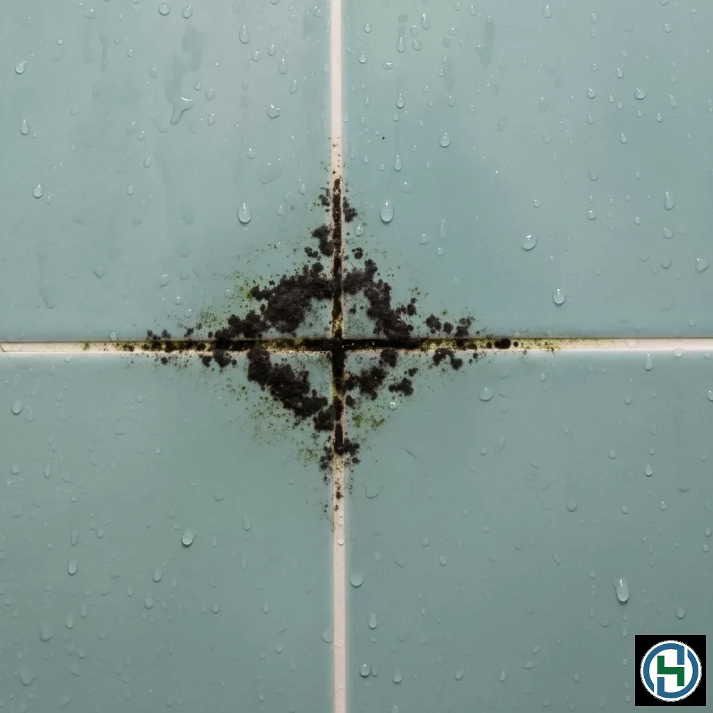 Nấm mốc thường tích tụ tại các khe gạch và góc tường nếu không được làm khô thường xuyên