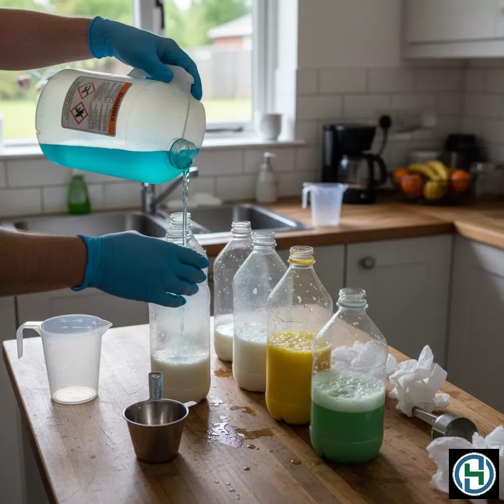 Việc đổ hóa chất vào chai không nhãn mác tiềm ẩn nhiều rủi ro nguy hiểm cho gia đình