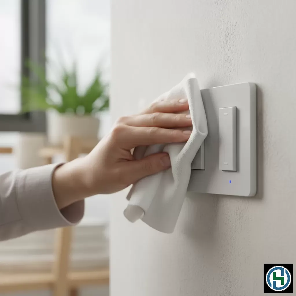 Luôn thấm dung dịch vào khăn trước khi lau công tắc điện để tránh nguy cơ chập cháy