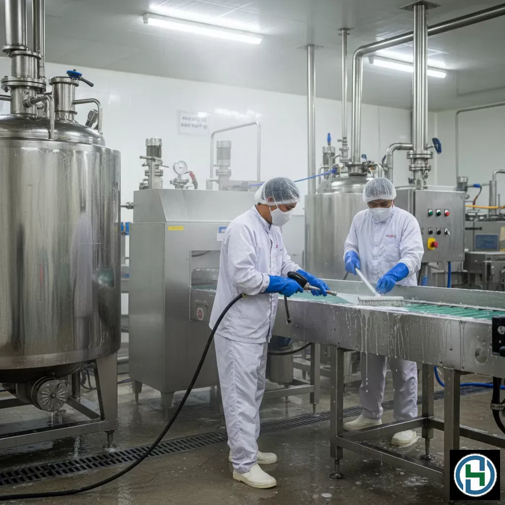 Sử dụng hóa chất chuyên dụng để loại bỏ dầu mỡ và vết bẩn hữu cơ trên máy móc