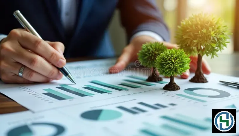 businessperson-reviews-eco-data-person-analyzes-financial-performance-green-plants-symbolize-sustainability-assess-trends-charts-353423491 Kinh doanh sản phẩm sinh học mang lại lợi nhuận bền vững và giá trị nhân văn