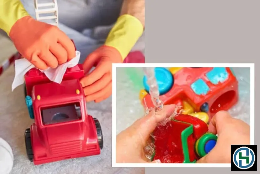 Sử dụng dung dịch an toàn để làm sạch bề mặt đồ chơi nhựa