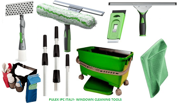dung-cu-lau-kinh-pulex-ipc-italy Trang bị đầy đủ dụng cụ chuyên dụng là bước đầu tiên trong bí quyết làm sạch kính cửa sổ