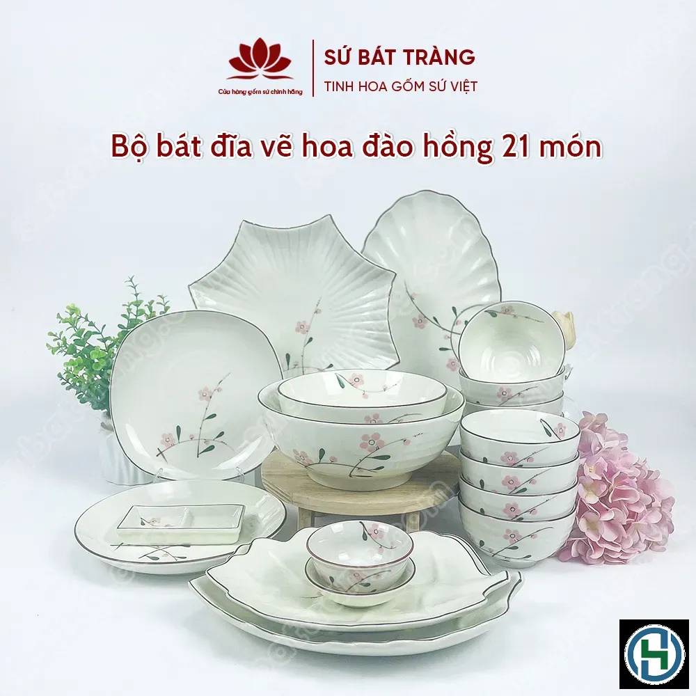 set-phu-quy-bo-bat-dia-ve-hoa-dao-hong Khả năng tẩy rửa mạnh mẽ của HCleaner giúp bát đĩa luôn sáng bóng như mới